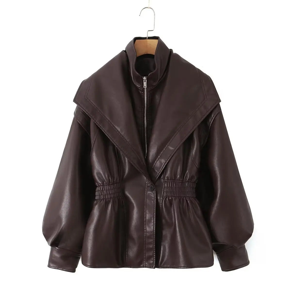 Women's Fashionable New Autumn Jacket Retro Lapel Pu Leather Zipper Coat Versatile Stylish Casual Cool Outerwear