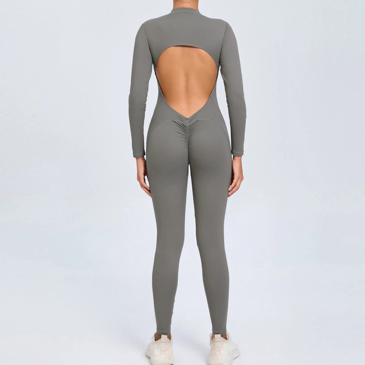 Women's Back Sports Jumpsuit Yoga Clothes Rompers Women Long Sleeve Workout Backless One-piece Suit Female