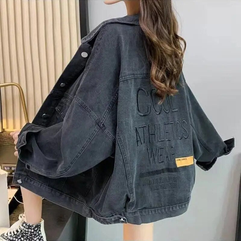 Women Jeans Jacket Streetwear Fashion Cyberpunk Jackets Oversized Autumn Winter Denim Coat