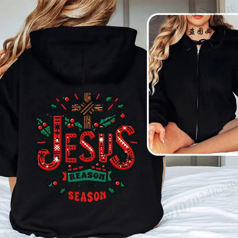 Women Men Oversize Merry Christmas Reindeer Print Zipper Hoodies Coat Tops Femme Zip Sweatshirts Christmas Party Jackets