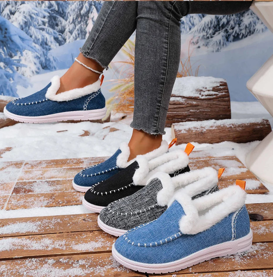 Women's Winter Thickened Fleece Lined Snow Boots Easy to Wear Short Fashion And Warm Cotton Shoes Flat Warm Loafers Botas Mujer