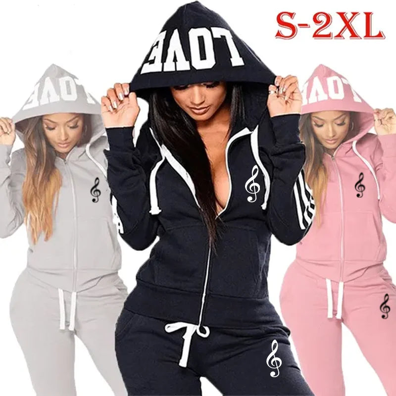 New Trendy Ladies Zipper Jackets and Sweatpants High Quality Women's Casual Sports Hoodie Set