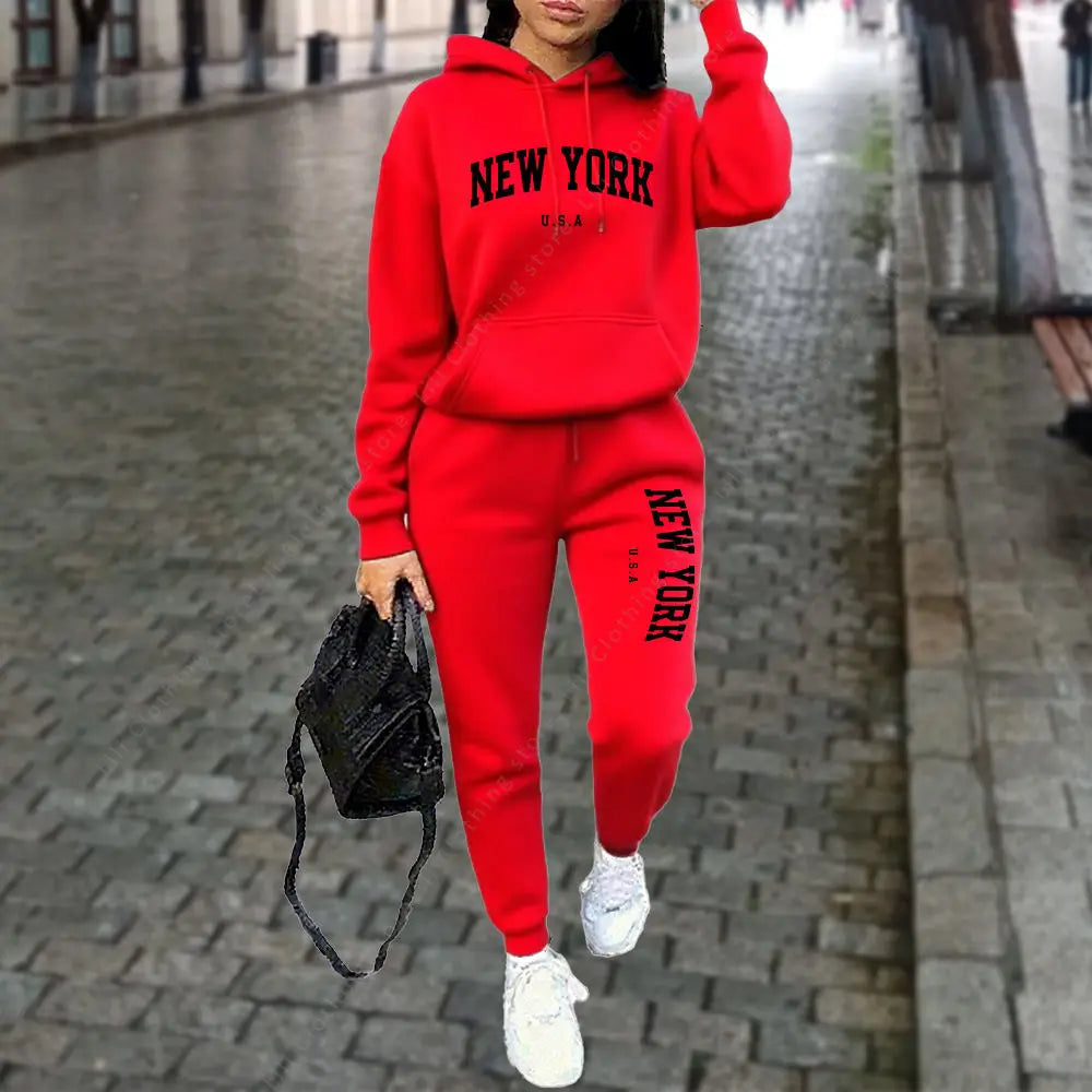 Women's NEW YORK Tracksuit Autumn Winter Hoodies Trousers 2PCS Suit Sports Jogging Pants Sets High Quality Clothes