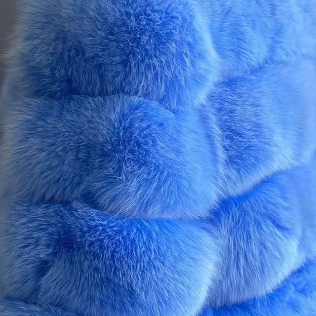 Women's Winter Fashion Hooded Fox Fur Jackets Loose Long Sleeves Female Eco Fur Coat Patchwork Plush Thick Lady Fur Coat