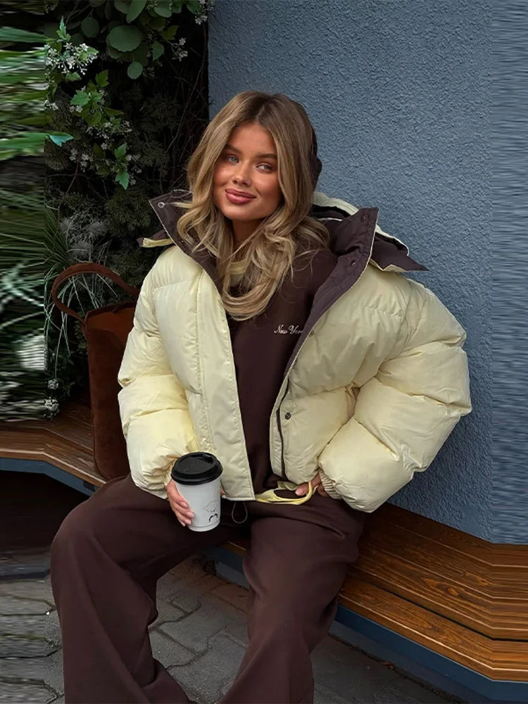 Women's Reversible Cotton Padded Hooded Jacket Zipper Long Sleeve Female Short Coats 2026 Autumn Winter Chic Lady New In Outerwear