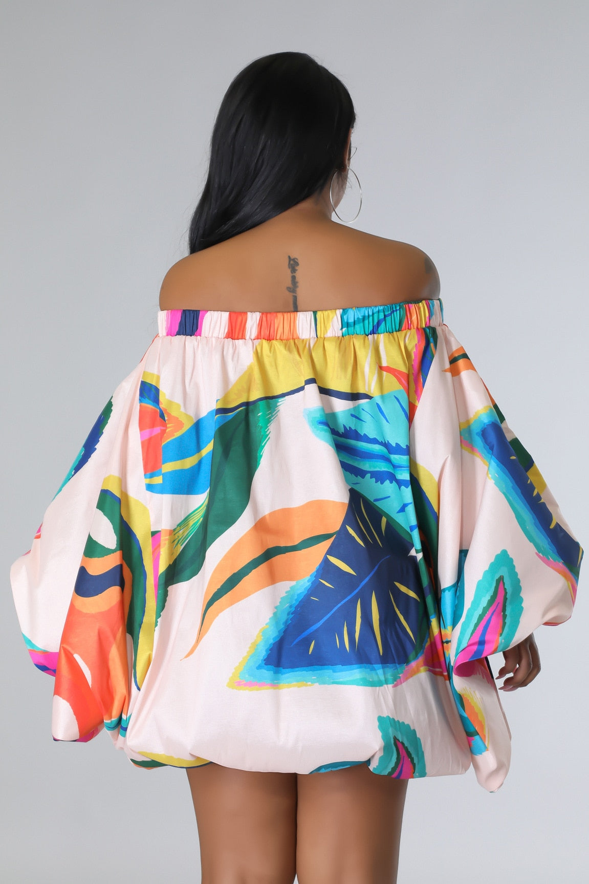 Women Summer Floral Print Lantern Sleeve Off Shoulder Mini Dress