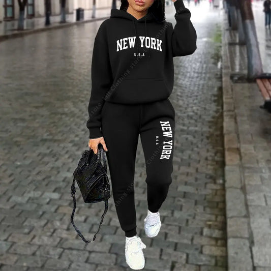Women's NEW YORK Tracksuit Autumn Winter Hoodies Trousers 2PCS Suit Sports Jogging Pants Sets High Quality Clothes