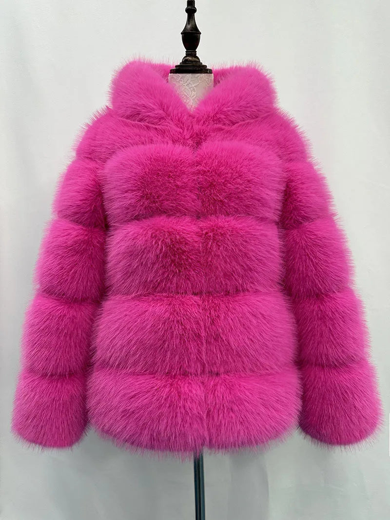 Luxury Women's Winter Faux Fur Coats Fluffy Hair Multicolor Thick Lady's Jacket Stylish Warm Artificial Fur Outwear