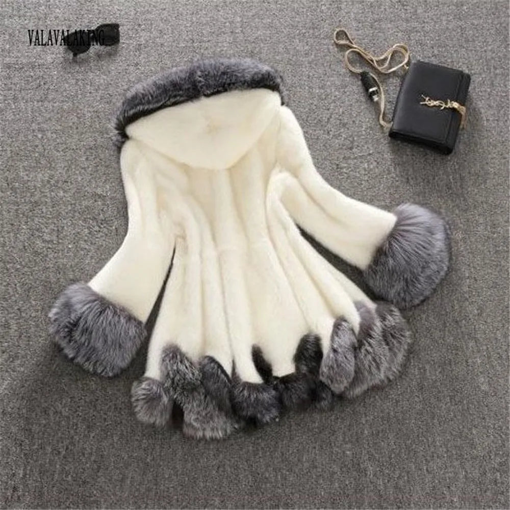 2025 Women's Winter Plus Size Thick Furry Faux Fur Coat Female Hooded Long Sleeve Plush Jacket Lady Fake Fur Warm Fluffy Cardigan