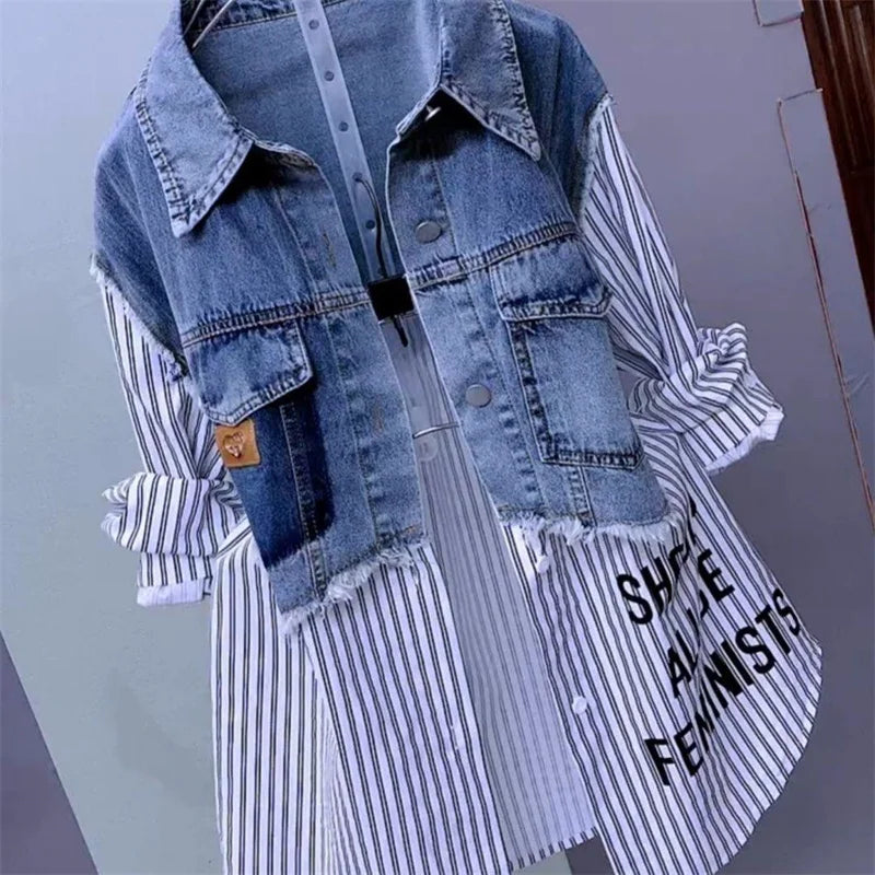 Women New Fashion Striped Denim Jacket Design Jackets