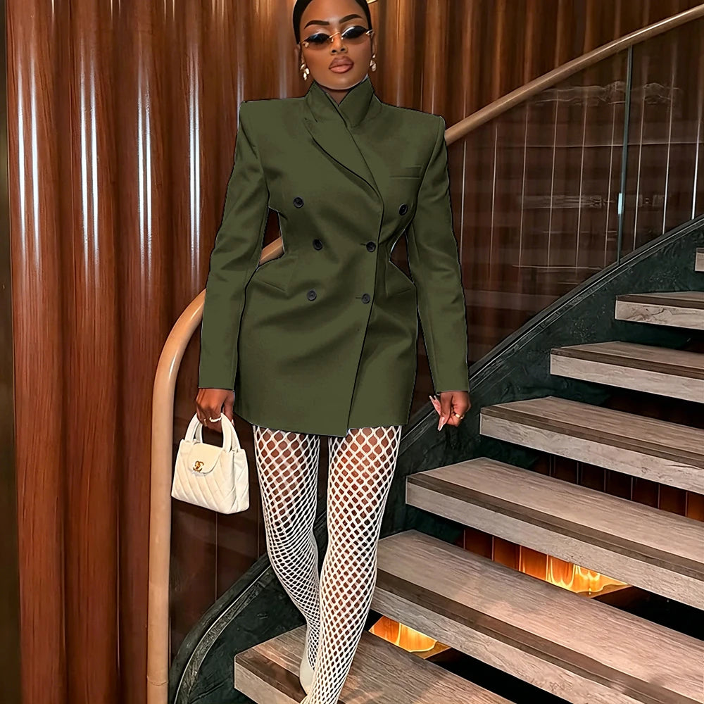 Women's Elegant White Oversized Jacket Double Breasted Blazer Dress Elegant Formal Long 1 Piece Suit for Evening Party