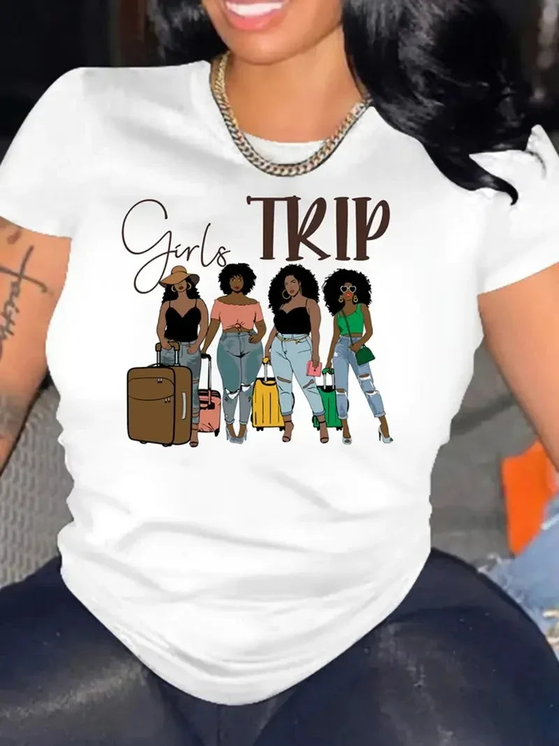 Women's round neck T-shirt Sistas printed T-shirt casual fashion short-sleeved tops