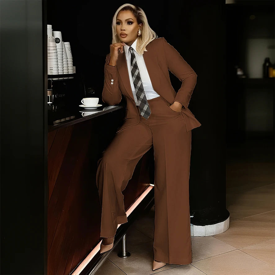 Women's Modern Fashion Single-breasted Pants Suits Peak Lapel Two Pieces Comes in a Variety of Colors Office Lady Simple Set
