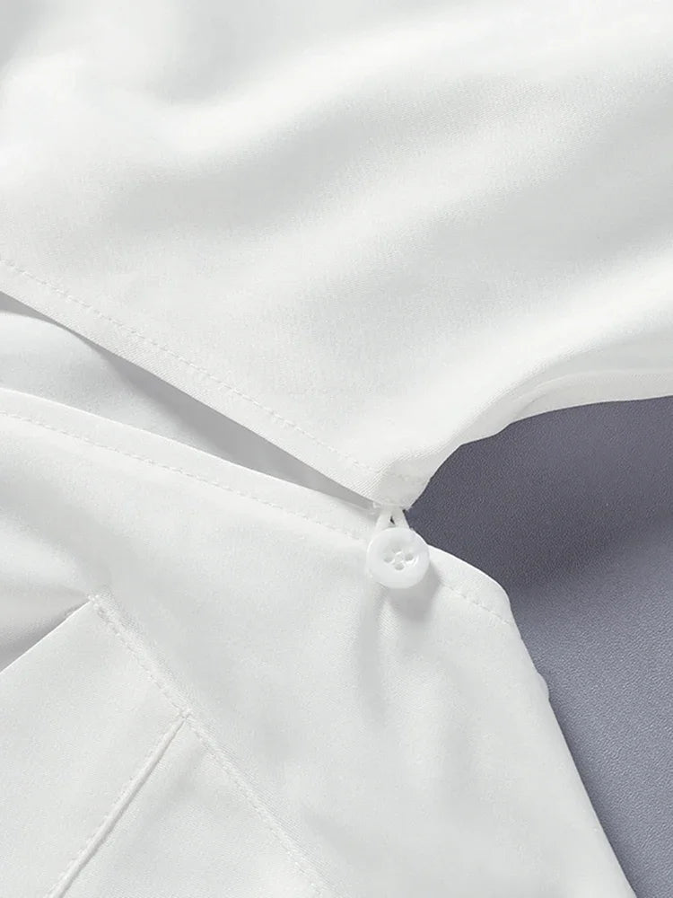 Women Elegant White Blouse Turn-down Collar Long Sleeve Lace Up Blouse Shirts