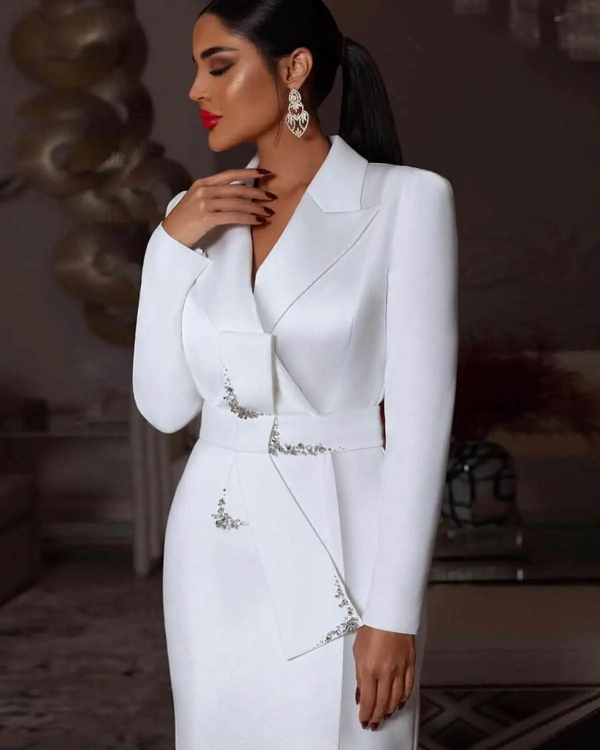 Women Formal Modern Business Suit Long Coat Gown Birthday Party One Overcoat Dress Lady Suit Business Prom Dress Size Customized