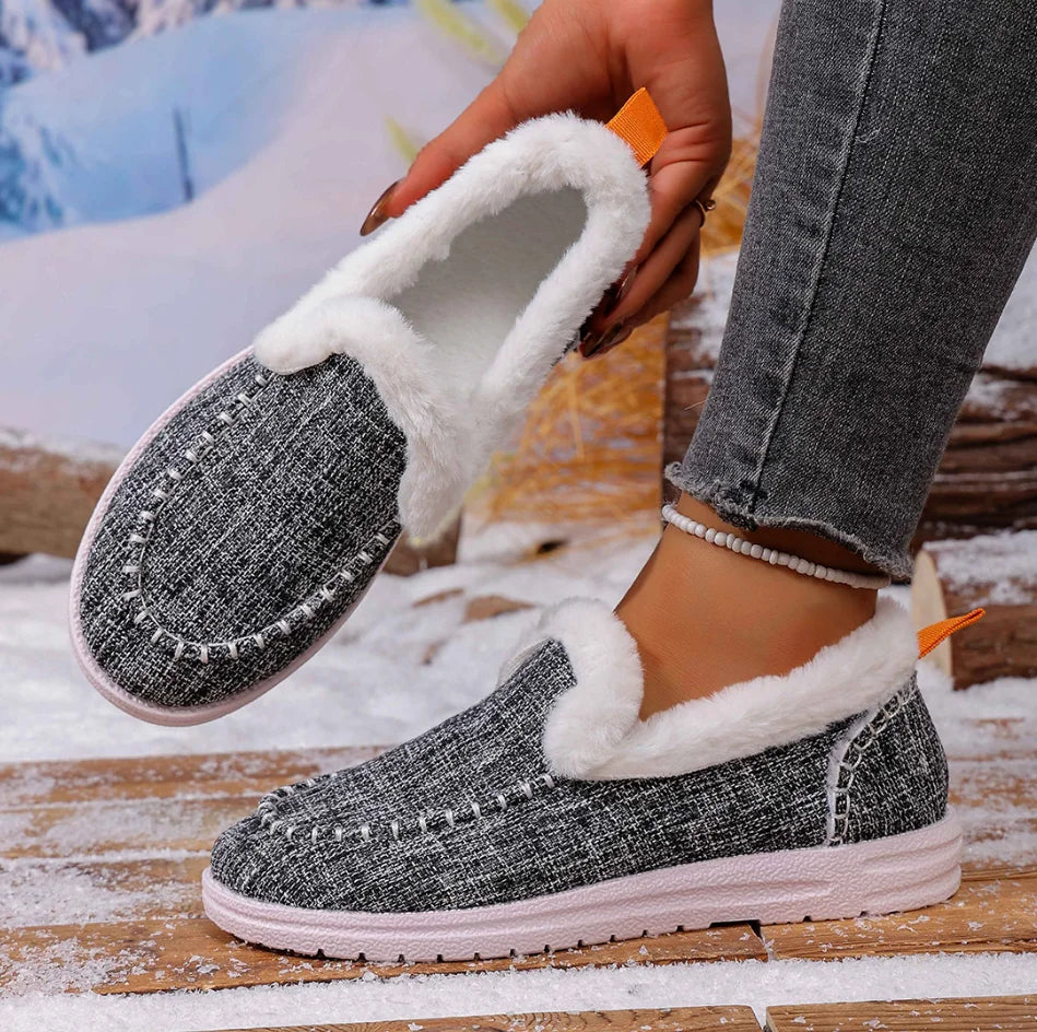 Women's Winter Thickened Fleece Lined Snow Boots Easy to Wear Short Fashion And Warm Cotton Shoes Flat Warm Loafers Botas Mujer