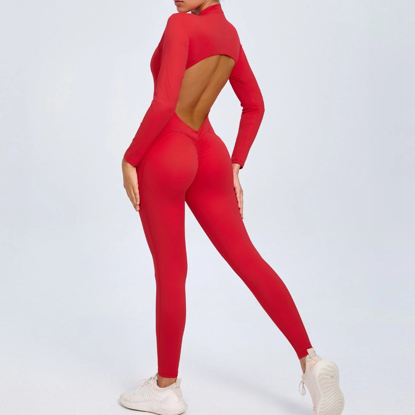 Women's Back Sports Jumpsuit Yoga Clothes Rompers Women Long Sleeve Workout Backless One-piece Suit Female