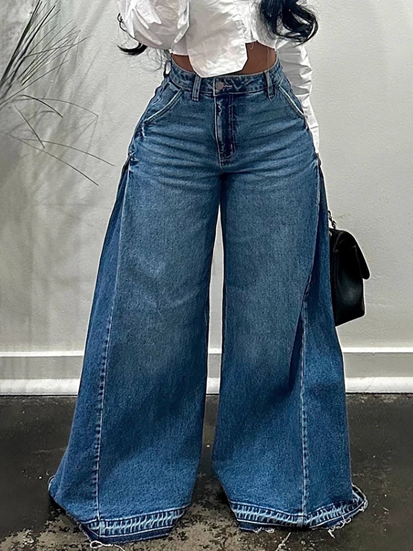 Women's Vintage Wide-Leg Jeans Y2K Niche Design Flared Pants Loose Versatile Floor-Length Trousers