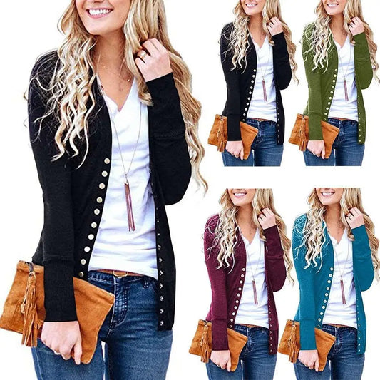 Women's Long Sleeve Sweater Trendy V-Neck Long Cardigan Top Comes In A Variety of colors
