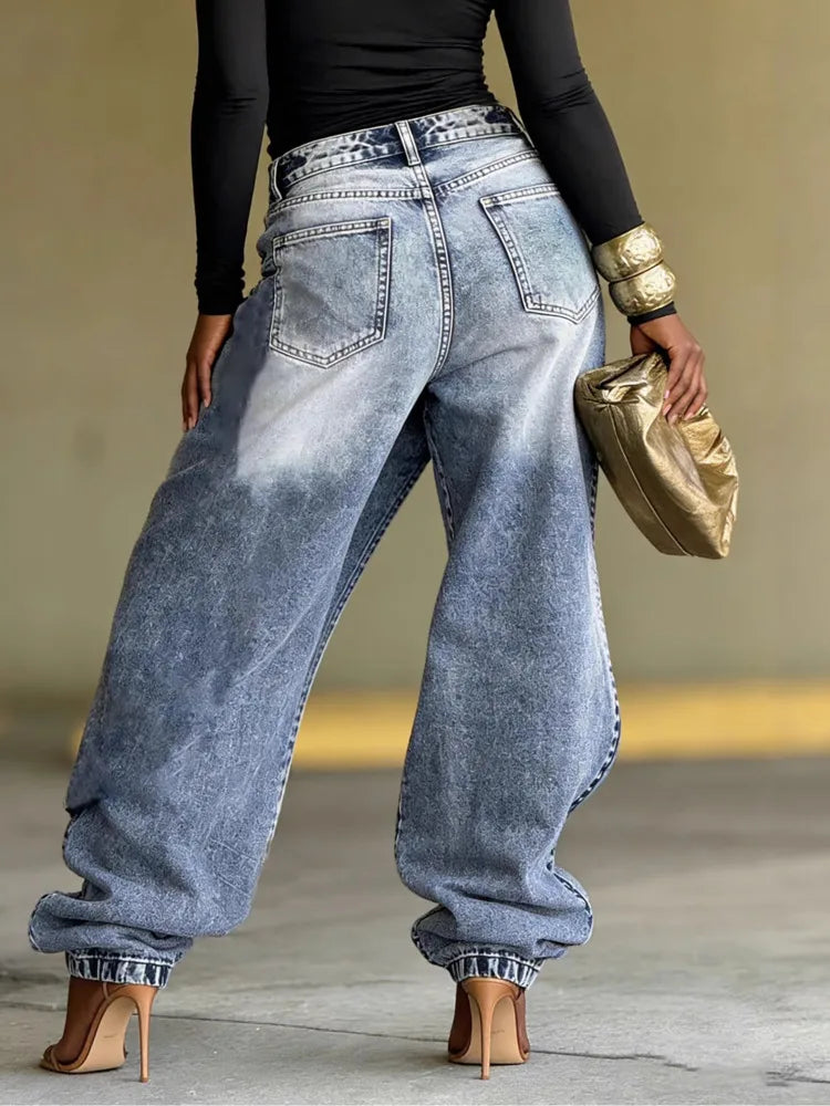 Women's European And American Style Patchwork Washed Pleated Straight Leg Jeans For Women Spring 2026 New