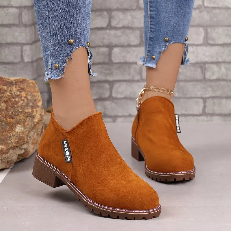 Women New Casual Ankle High Heels Autumn and Winter Suede Leather Boots