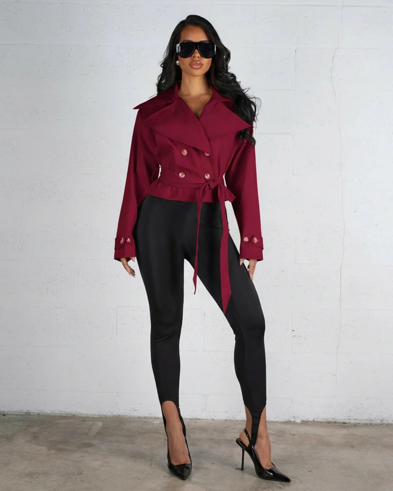 Women's New Lace Up Cropped Trench Coats Lapel Long Sleeves Wide Shoulder Windbreaker Jacket Fall Commuting Daily Jackets