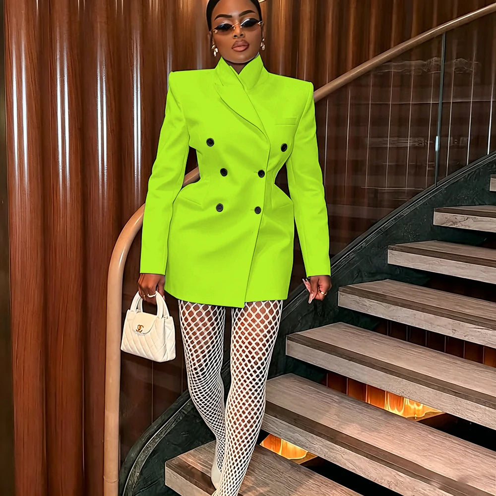 Women's Elegant White Oversized Jacket Double Breasted Blazer Dress Elegant Formal Long 1 Piece Suit for Evening Party