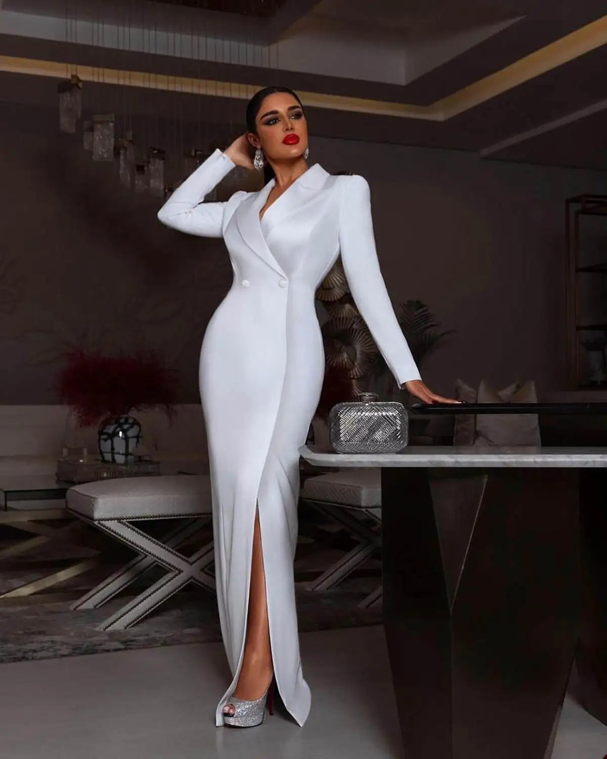 Women Formal Modern Business Suit Long Coat Gown Birthday Party One Overcoat Dress Lady Suit Business Prom Dress Size Customized