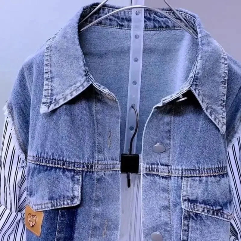 Women New Fashion Striped Denim Jacket Design Jackets