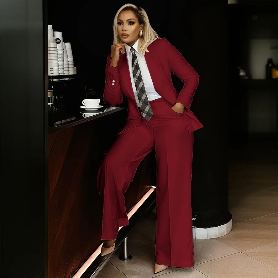 Women's Modern Fashion Single-breasted Pants Suits Peak Lapel Two Pieces Comes in a Variety of Colors Office Lady Simple Set