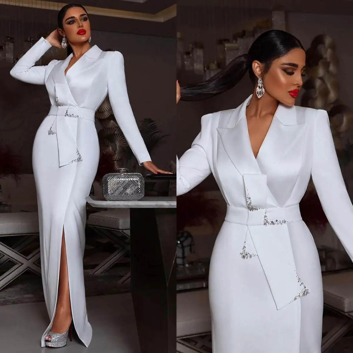 Women Formal Modern Business Suit Long Coat Gown Birthday Party One Overcoat Dress Lady Suit Business Prom Dress Size Customized