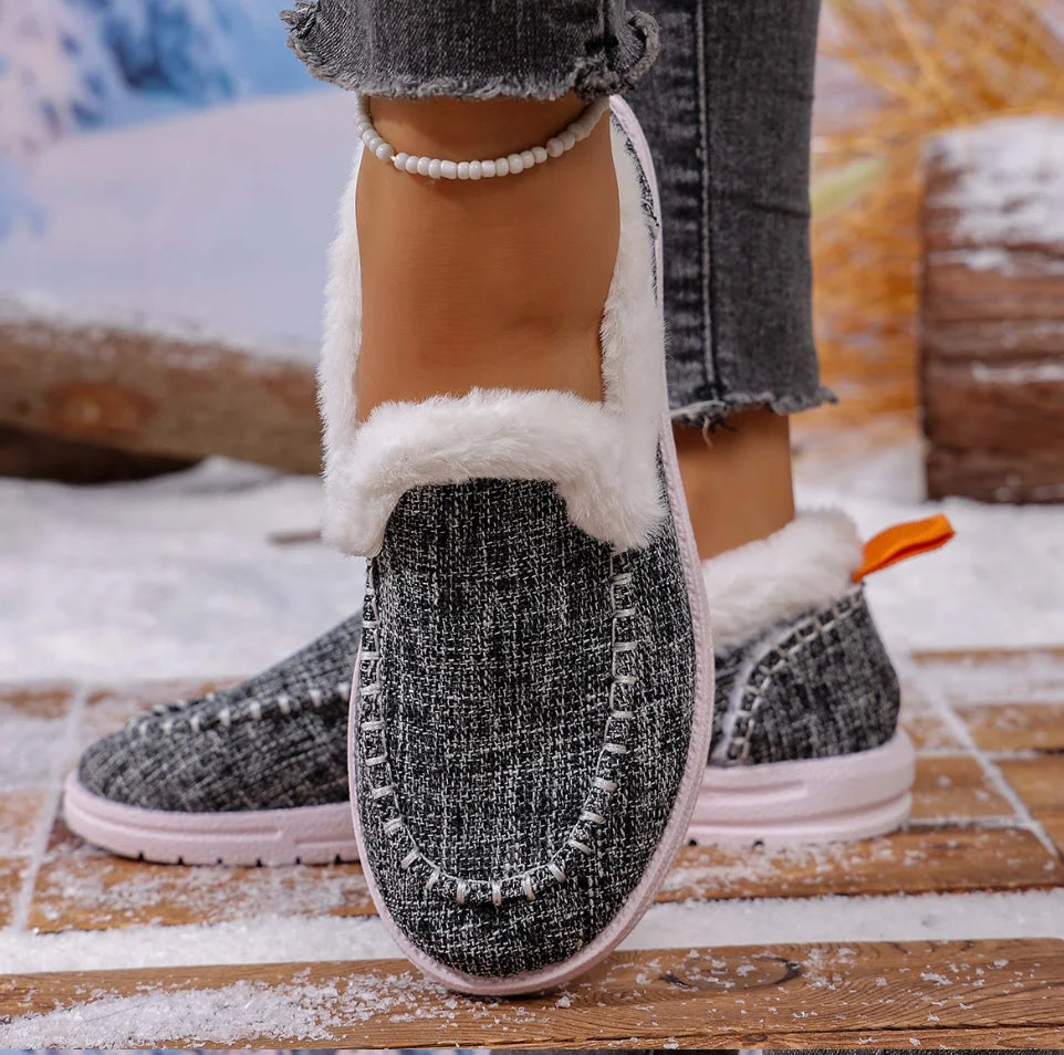 Women's Winter Thickened Fleece Lined Snow Boots Easy to Wear Short Fashion And Warm Cotton Shoes Flat Warm Loafers Botas Mujer