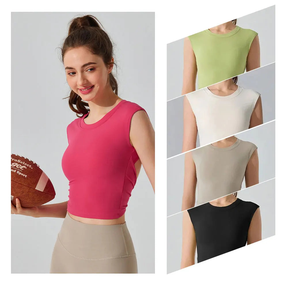WomenSports Backless Tank Top - Slim Waist Short Sleeve Fitness Vest with Fixed Chest Pad, Yoga T-shirt for Women Workout Activewear