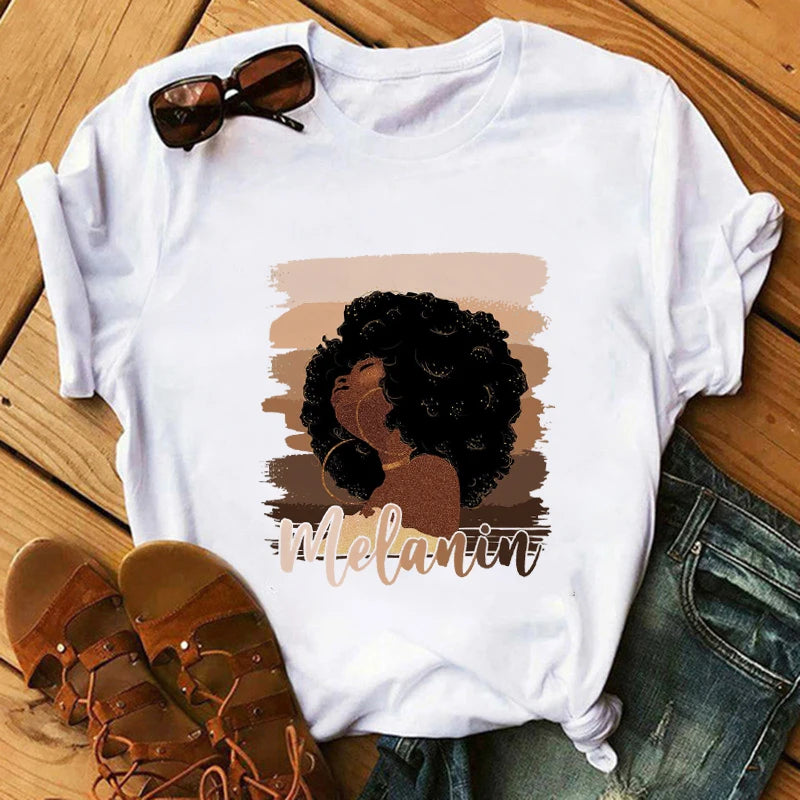 Women Cute Black Girls African Women T Shirt Cartoon Graphic Prints