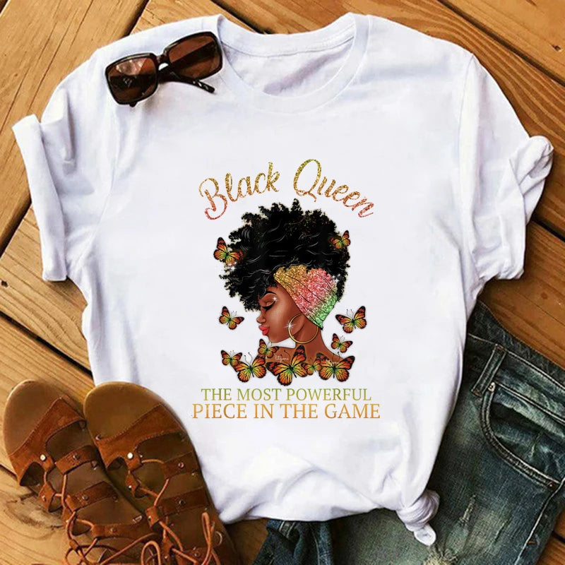 Women Cute Black Girls African Women T Shirt Cartoon Graphic Prints