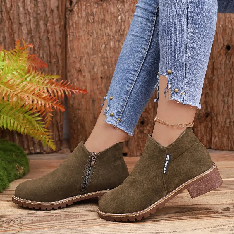 Women New Casual Ankle High Heels Autumn and Winter Suede Leather Boots