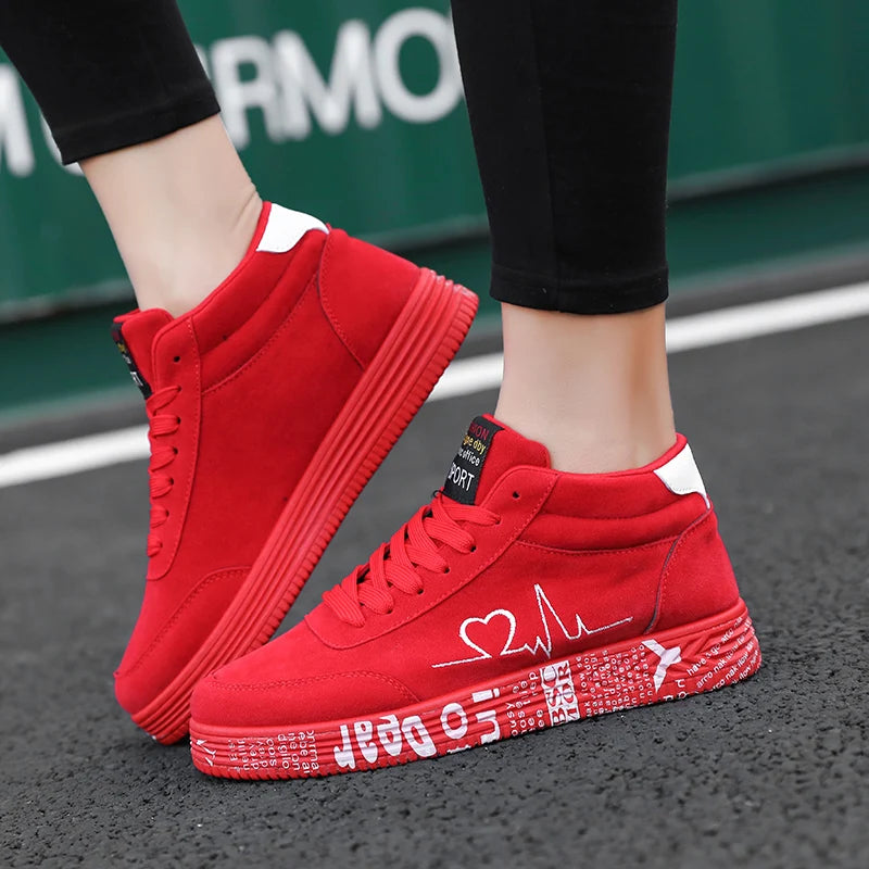 Women Red High Top Sneakers Shoes Spring Canvas Running Casual Sport Shoes