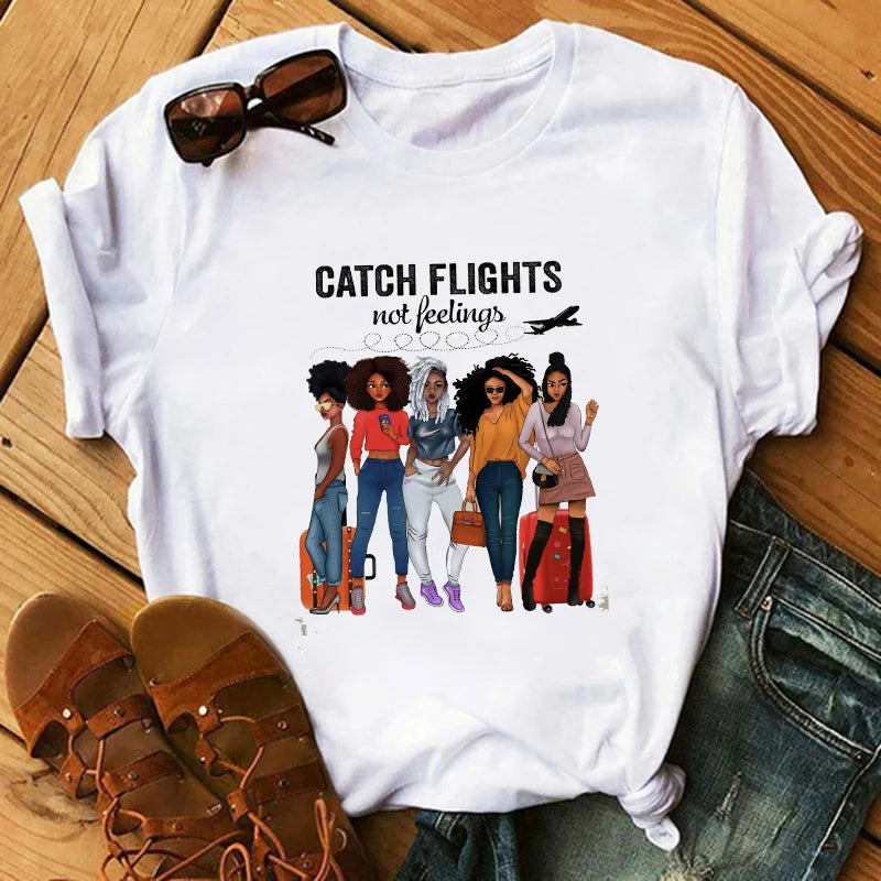 Women Cute Black Girls African Women T Shirt Cartoon Graphic Prints