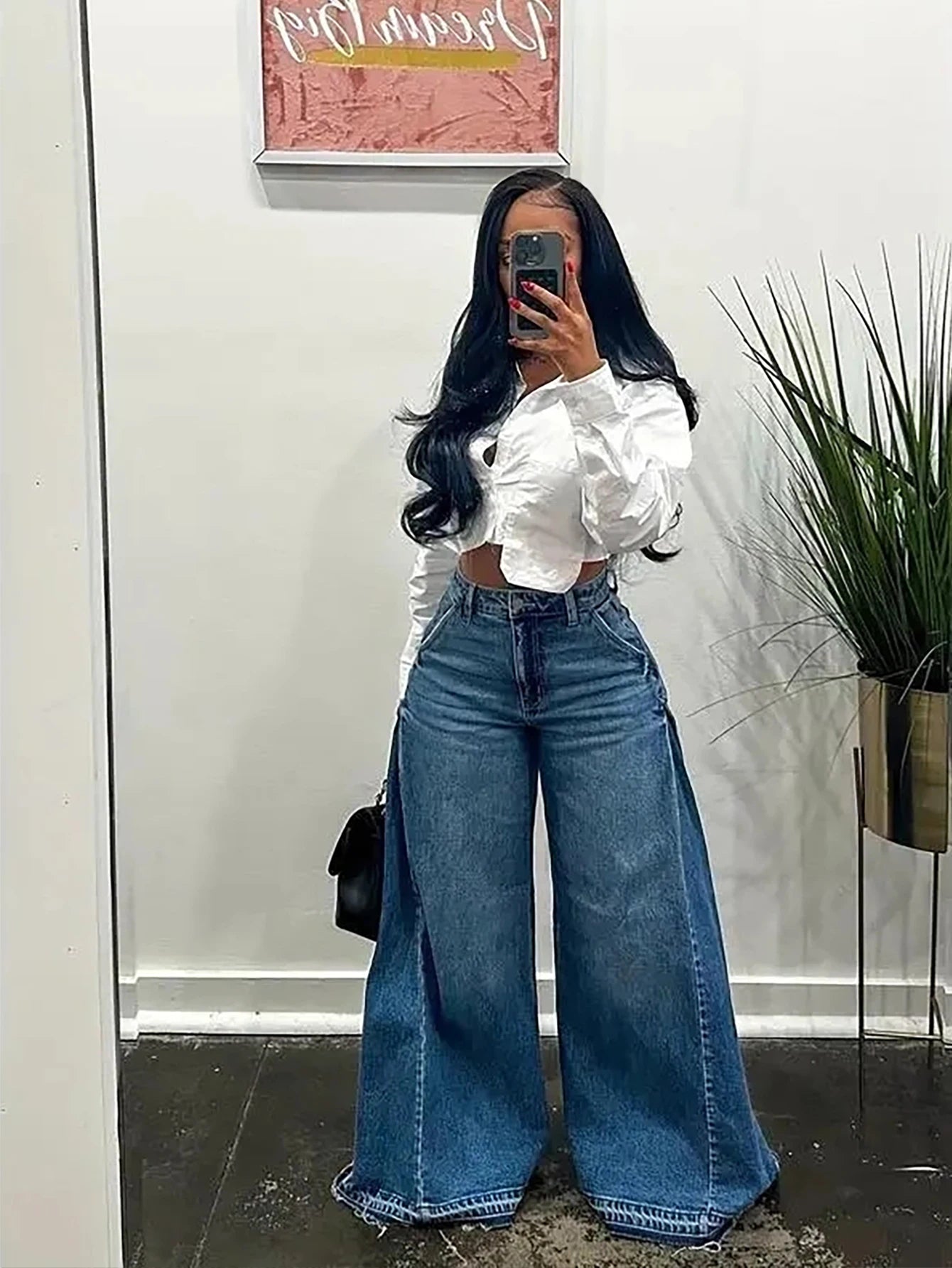 Women's Vintage Wide-Leg Jeans Y2K Niche Design Flared Pants Loose Versatile Floor-Length Trousers