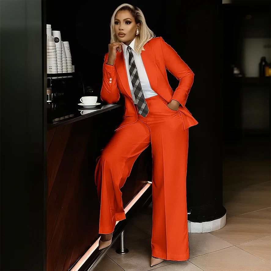 Women's Modern Fashion Single-breasted Pants Suits Peak Lapel Two Pieces Comes in a Variety of Colors Office Lady Simple Set