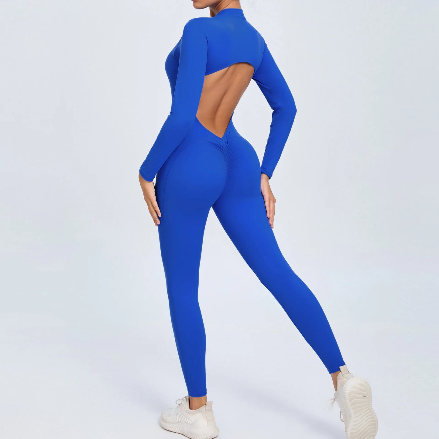 Women's Back Sports Jumpsuit Yoga Clothes Rompers Women Long Sleeve Workout Backless One-piece Suit Female
