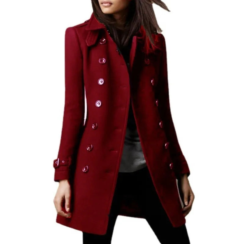 Women Autumn Woolen Double Breasted Jacket Coats