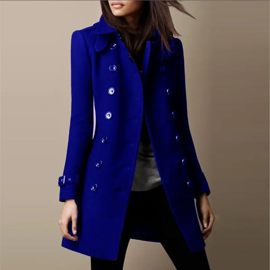 Women Autumn Woolen Double Breasted Jacket Coats