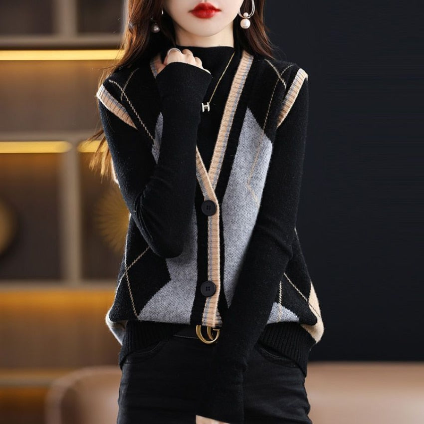 Women's New Casual Fashionable Knitted Vest Spring and Autumn Sweater Outerwear