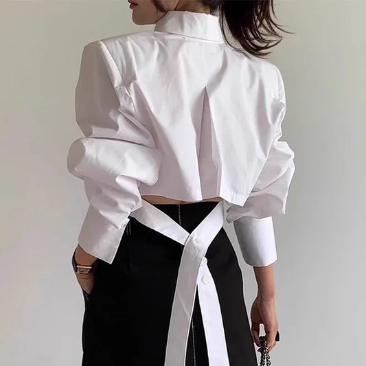Women Turn-down Collar Long Sleeve Shirts Solid Colors Hollow Out Blouse Fashion Lady Elegant Button Tops