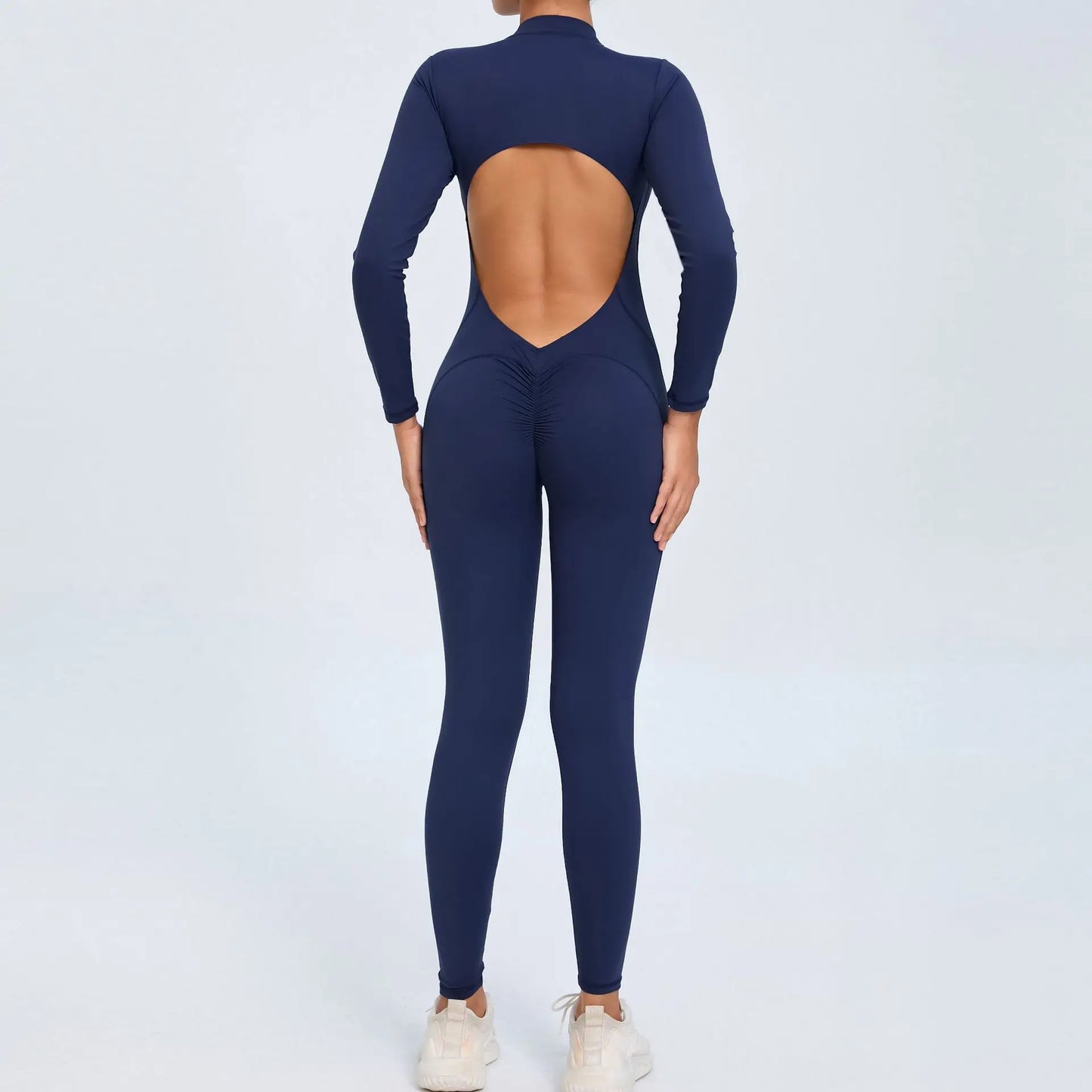 Women's Back Sports Jumpsuit Yoga Clothes Rompers Women Long Sleeve Workout Backless One-piece Suit Female