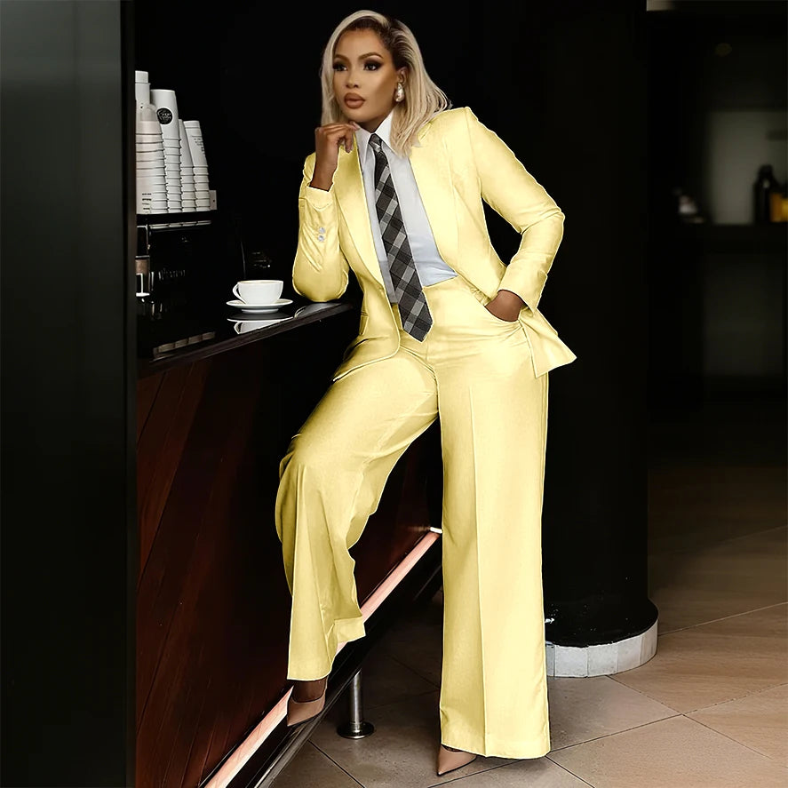 Women's Modern Fashion Single-breasted Pants Suits Peak Lapel Two Pieces Comes in a Variety of Colors Office Lady Simple Set