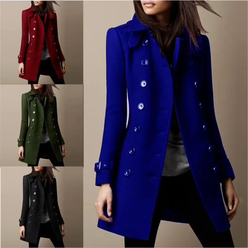 Women Autumn Woolen Double Breasted Jacket Coats