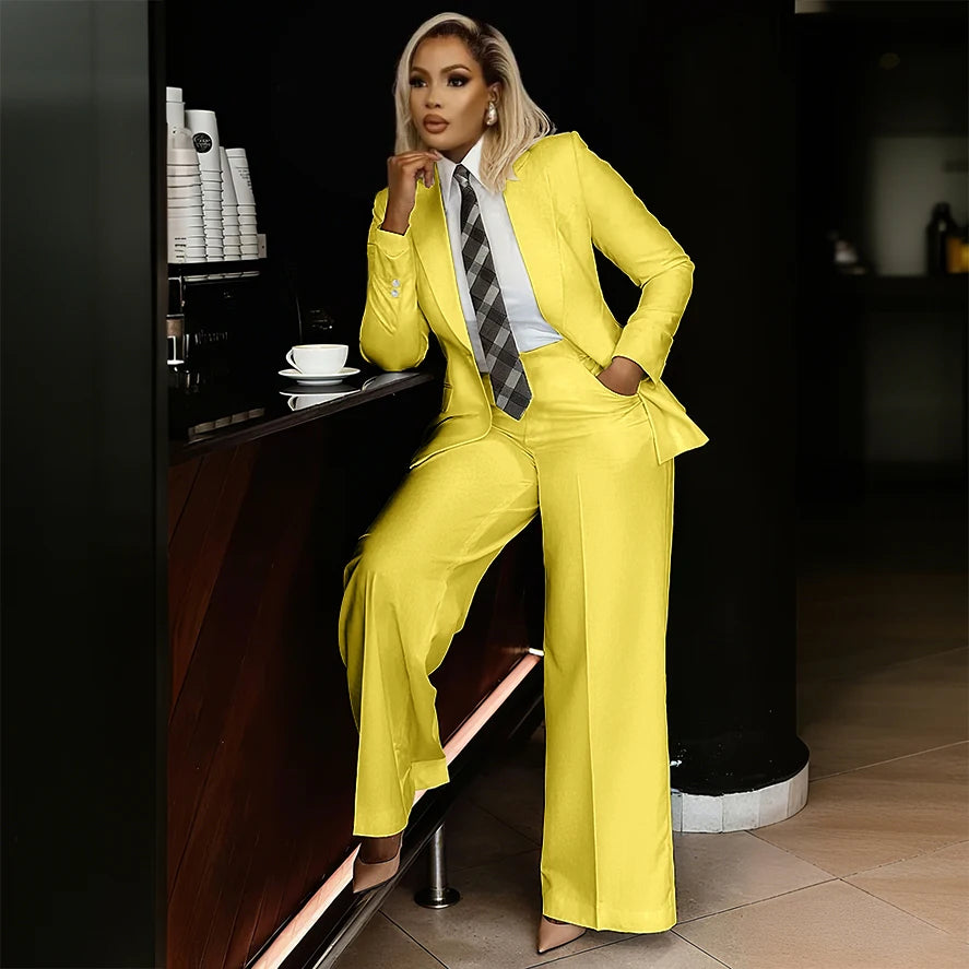 Women's Modern Fashion Single-breasted Pants Suits Peak Lapel Two Pieces Comes in a Variety of Colors Office Lady Simple Set