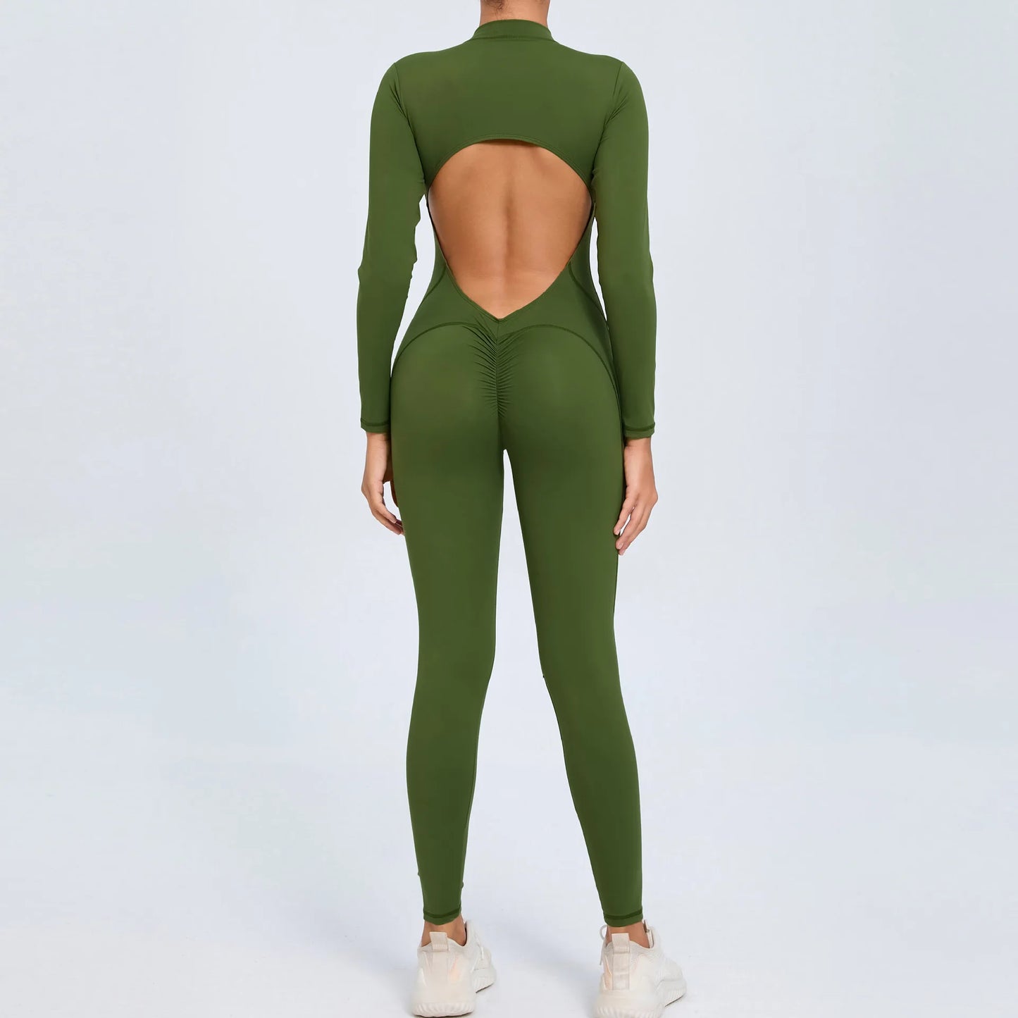 Women's Back Sports Jumpsuit Yoga Clothes Rompers Women Long Sleeve Workout Backless One-piece Suit Female